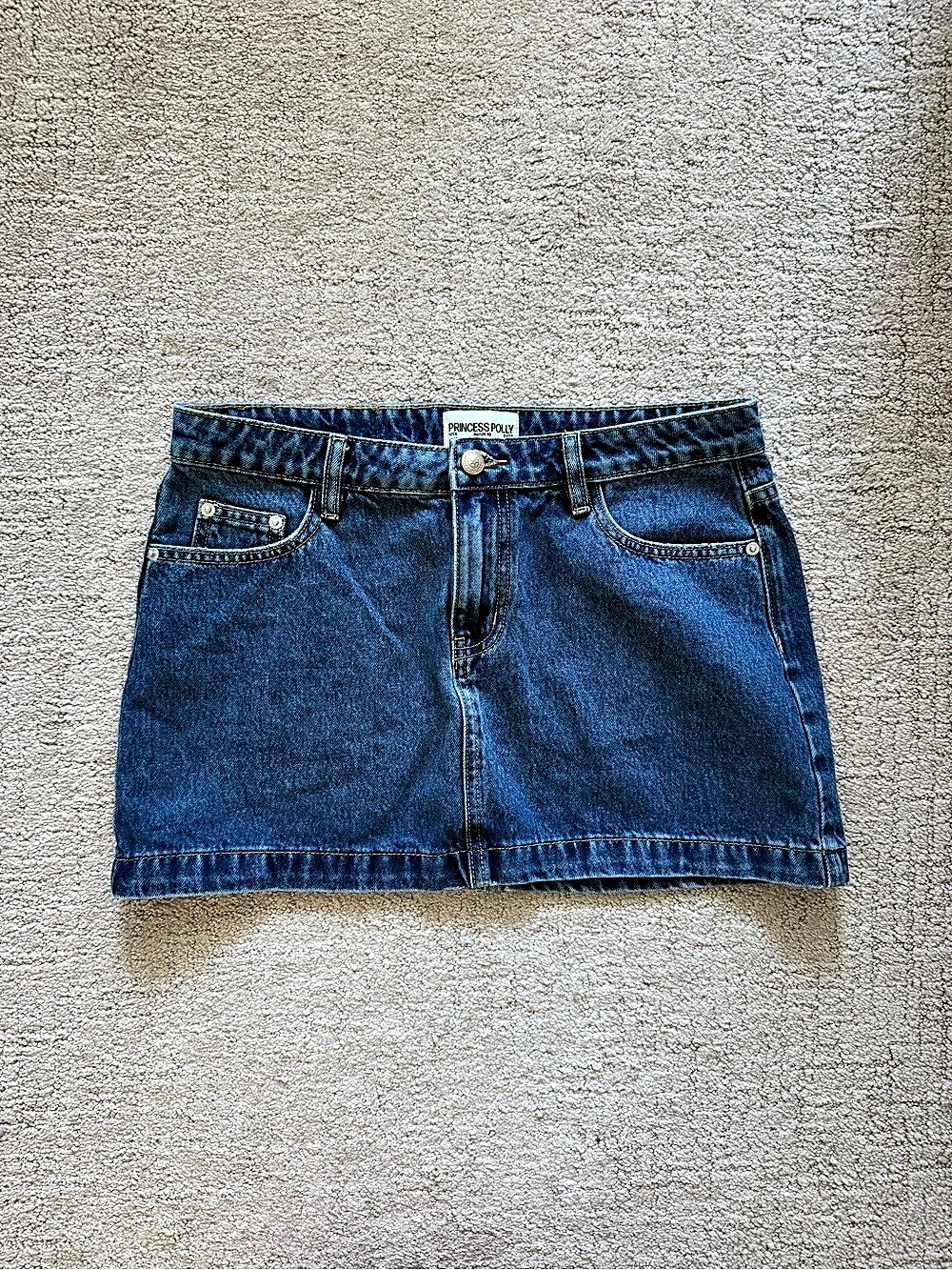 Princess Polly Nickei Denim Mini Skirt Mid Wash Lower Impact
